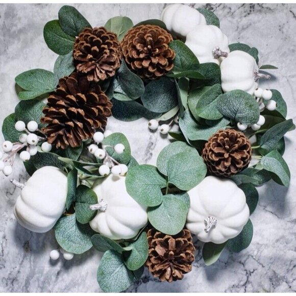 2pc Fall Festive White Pumpkin Pinecone Berry Garland/Table Runner / Home Decor - Picture 4 of 8